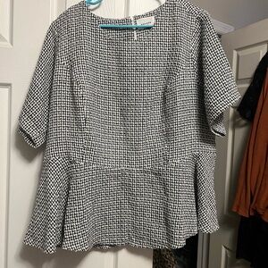 Black and White Tweed Peplum Top